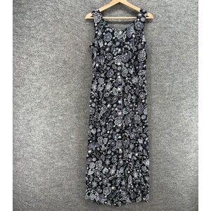 Blair Dress Women S Small Black Floral Maxi Long Button Sleeveless Rayon Casual